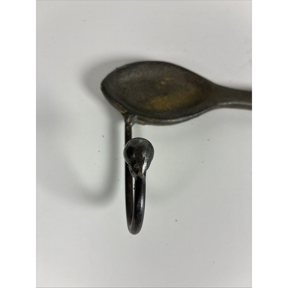 Vintage Rustic Spoon Wall Mounted 2 Hooks Heavy Cast Iron 8” - Picture 2 of 7
